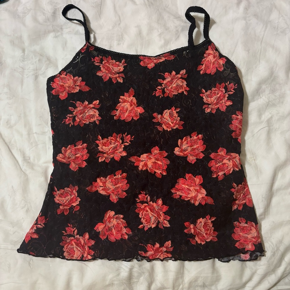 Black Floral Lace Camisole Top